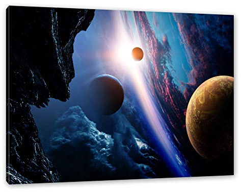 Pixxprint Abstrakte Planeten im Weltraum, Größe: 120x80cm, Leinwandbild, fertig gespannt, Wandbild, Dekoration, Kunstdruck, kein Poster
