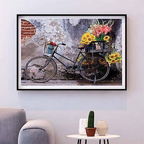 5D Diamant Painting Bilder Fahrrad Blumen Diamant Malerei DIY Diamond Painting Kits full Drill Malen Nach Zahlen Erwachsene Kinder Groß Daiments painting für Geschenk Home Wall Décor,80x110cm