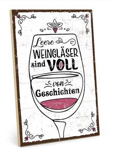 TypeStoff Holzschild mit Spruch – Wein – im Vintage-Look mit Zitat als Geschenk und Dekoration zum Thema Freunde und Erinnerungen - HS-00910