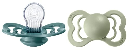 BIBS Supreme Schnuller 2er-Pack, BPA-frei, Symmetrischer Nippel. Silikon, Hergestellt in Dänemark. 6-18 Monate (2er Pack), Island Sea/Sage