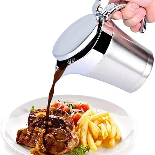 Gravy Boat,Stainless Steel Gravy Boat,Double Insulated Sauce Jug with Lid,Thermos Jug Insulated Gravy Jugs for Gravy,Custard,Cream,Sauce,Dishwasher Safe, Dinner Party Gift(450ml)