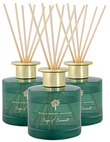 Nicola Spring Sage & Seasalt Scented Reed Diffuser - 200ml - Pack of 3 - Aromatherapy 6 Sticks Air Freshener Home Fragrance Diffuser Fragrant Gift Set for Kitchen, Bathroom, Home