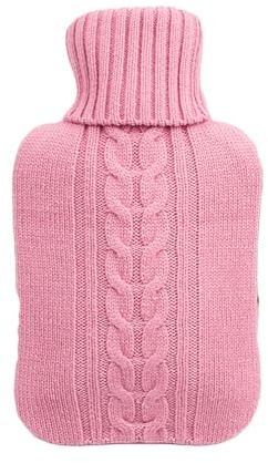 Primes DIY Hot Water Bottle with Knitted Cover, 2L Classic Rubber Hot Water Bag for Menstrual Cramps, Feet Warmer, Neck, Shoulders Pain Relief, Back & Cosy Nights, Hot and Cold Therapy (Pink)