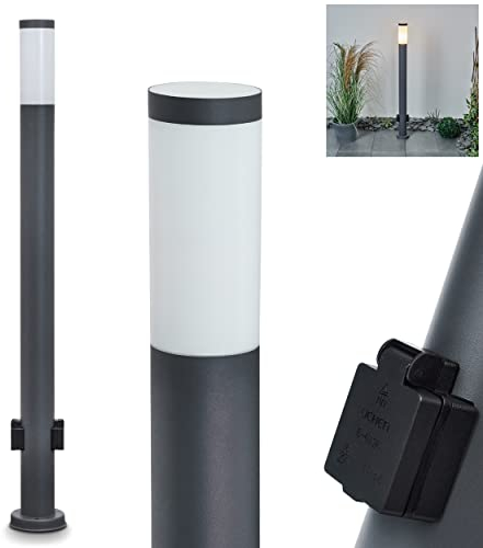 Lampe extérieur Sessa, avec 2 prises de courant, lampe de socle moderne en métal/plastique anthracite/blanc, lampe d'allée 110 cm, lampe de jardin avec E27, éclairage de jardin IP44, sans ampoules