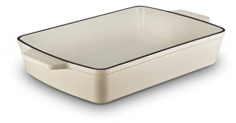 Barbary & Oak BO800258CRM Cast Iron Rectangular Roaster with Durable Enamel Interior, 39cm, Camembert Cream