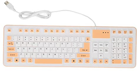 Zunate Foldable Silicone Keyboard Flexible Keyboard Roll Up Keypad, 106 Keys Waterproof Dustproof USB Wired Silent Soft Touch Keyboard for PC Notebook Laptop(Orange)