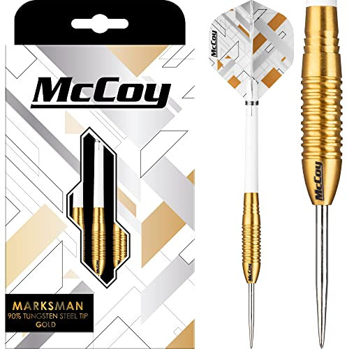 McCoy Darts D6022 Marksman | Premium 90% Wolframstahl Spitze Dartpfeile Set | Gold 24g