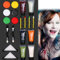 Aomig Halloween Make Up, 20 Stück Halloween Schminke mit 6 Farben+Malstifte+Kunstblut+Schwamm+Pinsel, Waschbar Schminke Halloween, Halloween Schminke Erwachsene für Halloween Zombie Vampir Cosplay