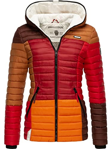 Navahoo Damen Übergangsjacke Colorblocking leichte Steppjacke mit Kapuze Multikulti Multicolour Autumn Leaves Gr. XL
