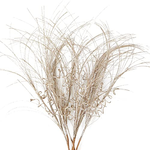 KKSTY Pack of 6 Christmas Glitter Picks Artificial Curly Stems Spray for Christmas Tree Wreath Garland Decoration New Year Ornaments Home Decor (Champagne)