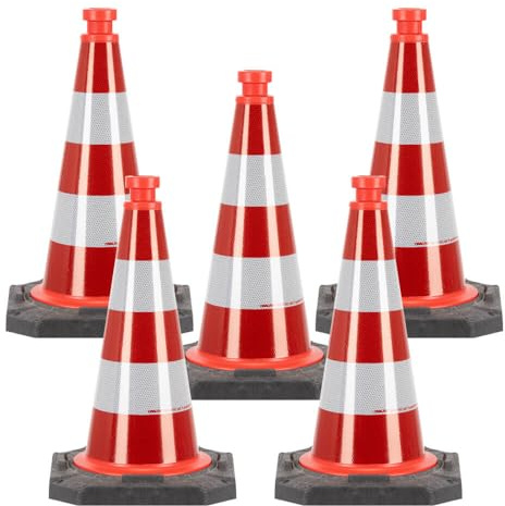TMS PRO SHOP BIGPACK 5 x StVO Leitkegel RA2, BASt, reflektierend rot/weiß, 50 cm, Art.-Nr. 609608 | Leitkegel | Pylone | Markierungskegel