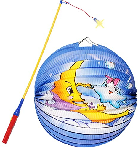 alles-meine.de GmbH 2 TLG. Set: Laterne/Lampion + LED Laternenstab - Mond & Sterne - kuscheln - aus Papier - RUND - für Kinder Papierlaterne - Laternen Lampions - Figuren -..