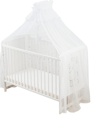 Bello24 - Babybett Betthimmel und Moskitonetz Traumnacht in fantastischen Farben Waschmaschinenfest inkl. Halterung und Accessoires 480 x 165 cm (Weiß)