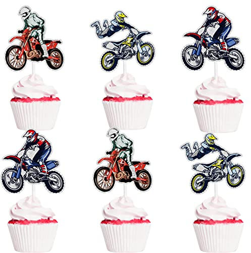 18 PCS Motocross Race Cupcake Toppers - Dirt Bike Theme Party for Kids, Motorcycle Theme Party, or Motocross Theme Birthday Party Decor for Boys and Girls