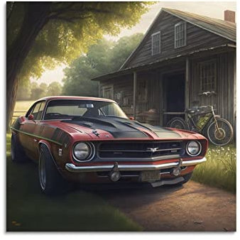 Vintage-Muskel-Poster Chevrolet Camaro RS 427 Poster, dekoratives Gemälde, Leinwand, Wandposter und Kunstbild, modernes Familien-Schlafzimmer, Dekor-Poster, 30 x 30 cm