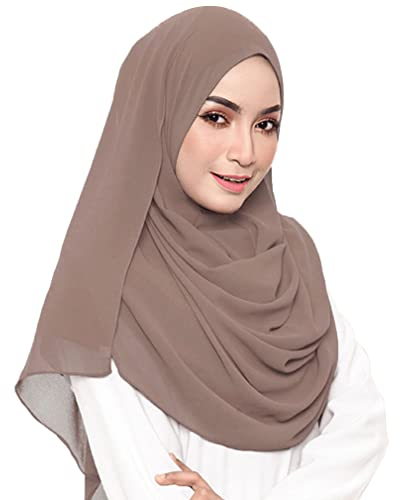 KKAVINGKALY Kopftuch Damen Hijab Muslim Premium Chiffon Hijab Schal Khaki Kopftuch Damen Sommer(Khaki)