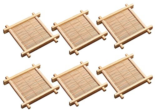 NentMent 6 Pack Gongfu Tea Set Coaster Bamboo Espresso Cups Wood Coasters for Small Glass Teacups Porcelain Chinese Kung Fu Tea Cup Espresso Double Wall Thermal Glasses Ceramic Small Tasting Cups