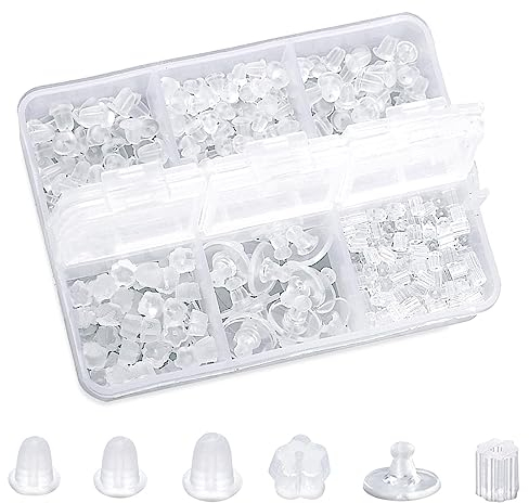 AWAVM Silikon Ohrring Verschluss, 6 Stile Ohrringe Verschlüsse Hinten für Ohrstecker Klar Hypoallergen Weicher Ohrring Stopper aus Transparent für Hängende Ohren, Schwere Ohrringe(600 Stück)