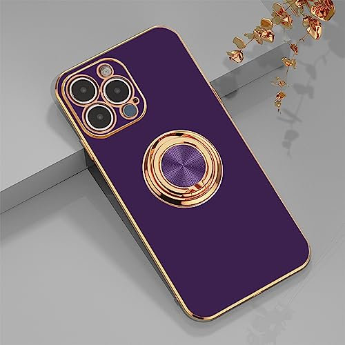 EYZUTAK Electroplated Magnetic Ring Holder Case for iPhone 14 Pro Max, 360 Degree with Rotation Metal Anti-fall Finger Ring Holder Magnet Car Holder Slim Soft Silicone Shockproof Cover - Dark Purple