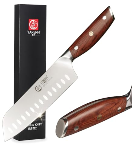 YARENH Coltelli da Cucina Professionali Santoku, Lame 17cm, Affilate come Rasoi, Resistente alla Ruggine e alla Corrosione, Coltello Cucina X45CrMoV15, Manico in Legno Naturale