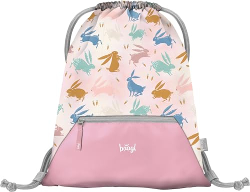 Baagl Turnbeutel für Mädchen und Damen - Schuhbeutel, Schule und Kindergarten Sportbeutel, Sportrucksack (Bunny)