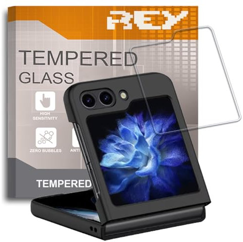 REY Protector de Pantalla para Samsung Galaxy Z FLIP5 - Galaxy Z FLIP6, Cristal Vidrio Templado Premium