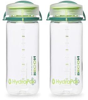 HydraPak Recon Twist & Sip - Wide Mouth Recycled Plastic Water Bottle (24oz or 32oz) - Eco Friendly, BPA Free, Easy Carry, 500ml/17oz (2-Pack), Clear/Evergreen & Lime