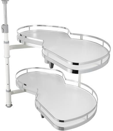 Chynalys Kitchen Blind Cabinet Corner Unit, 2 Tiers Carousel Twin Shelf Swing Tray Pull Out Basket Kitchen Storage Organizer, Corner Pull Basket Shelving Flying Saucer for Cabinet (Right Open)