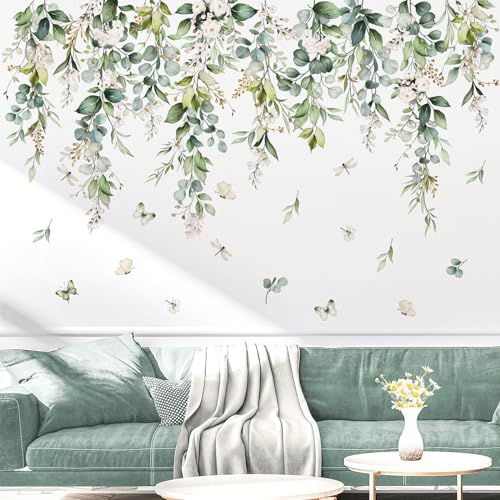 wondever Wandtattoo Hängende Grüne Blätter Wandaufkleber Pflanzen Hängend Rebe Blumen Wandsticker Wanddeko für Schlafzimmer Wohnzimmer Klassenzimmer Büro
