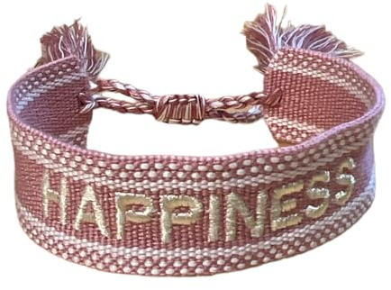 Selfmade Jewelry Stoff Armband Love Armband in Pink - Gewebtes Freundschaftsarmband, ideale kleine Geschenke für Frauen, charmantes kleine Geschenke, einzigartiges Geschenk für Frauen (HAPPINESS)