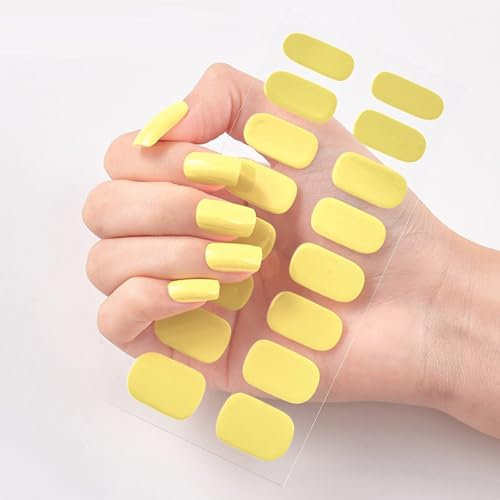 USZXLLK Gel Nail Strips, Semi Cured Gel Nail Strips, Gel Nail Stickers,Yellow