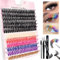 240 Pcs DIY Wimpern Extensions Set 0.07D Wimpern Einzeln Individuelle Falsche Wimpern Cluster Mix 6 Farben mit Wimpernkleber und Pinzette für Anfänger Wiederverwendbar Wimpernbüschel (80D+Color)