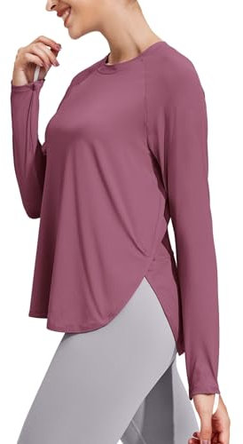 PINSPARK UV Shirt Damen Sportshirt Langarm Sonnenschutz Sport Freizeit Tops UPF 50+ Lang Raglan Ärmel Funktionsshirt Laufshhirt Sommer Fitness Yoga Gym Shirt Lila XXL