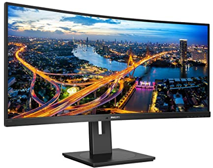 Philips 345B1C - 34 inch Curved WQHD Monitor, 100Hz, 4ms, VA, Speakers, Height Adjust, Power Sensor, USB Hub (3440 x 1440 WQHD, 300 cd/m², HDMI/DP/USB-B/USB 3.2) (Renewed)