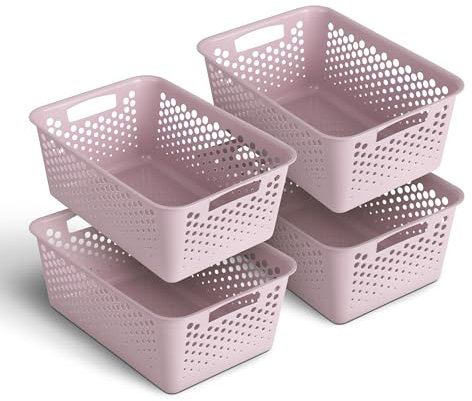 4 cesti portaoggetti da 10 l, con manici, senza BPA, organizzatore (37 x 26 x 17 cm, rosa), cestini per bagno, cucina, camera da letto, cestino per la casa