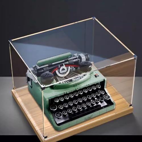 Vitrine aus Acryl für Lego 21327 Schreibmaschine, staubdicht, nur Präsentationsbox, Basis aus Goldeiche