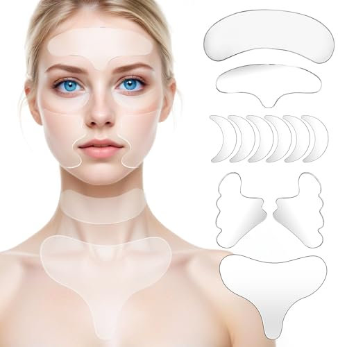 Dimeho 11 Pcs Neck Wrinkle Patches Reusable Silicone Forehead Wrinkle Mask No Adhesive Under Eye Pad for Plump Wrinkles Skin Lines Overnight Beauty Eyecare Cream Applicator while Sleeping