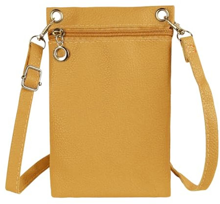 XSDSLS Pochette Téléphone Portable Femme,Mini Pochette pour Téléphone Portable en Cuir PU,Sac Téléphone Portable Bandoulière Réglable,Petite Sacoche pour Téléphone Portable pour Femmes (Jaune)