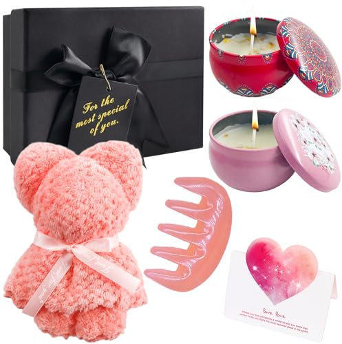 Klein Duftkerze Geschenkset Für Frauen Kerzenset Mit Gefaltetes Handtuch Grußkarte Kamm Geschenkbox Scented Candle Geschenkset Präsentkorb Valentinstag Weihnachtsgeschenke Für Freundin Ehefrau