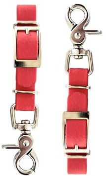 2er Set Steigbügelhalter mit Zusatzfunktion – Halter für Reitplaketten, wasserfestes und reißfestes Gurtband, mit Scherenkarabiner und Schnallenverschluss, in 3 Farben (rot, braun, schwarz) (Rot)