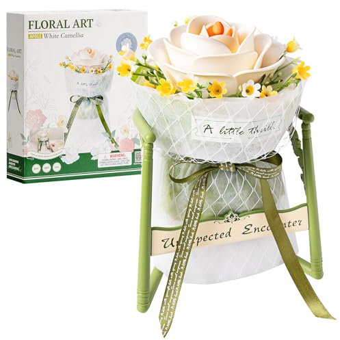 ROBOTIME Puzzle 3D Fleur Adulte Maquette a Construire Modèle Fleur DIY Fleurs Bouquet Artificielle Maquette avec Support pour Les Femmes Cadeaux d'anniversaire pour la Saint-Valentin, AF011