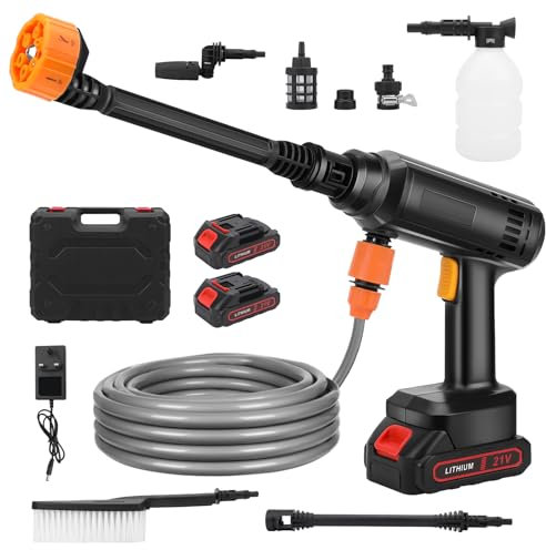 Roadtime Cordless Pressure Washer,Portable 6 in 1 Adjustable Nozzle Power Washer with 5M Hose and Cleaning Brush,Battery Jet Washer with 2 Battery,for Car/Floor/Garden Cleaning or Watering