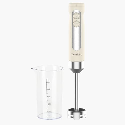 TERRAILLON - SUNRISE - Mixeur plongeant Electrique, Lames Inox, Fonction Turbo, 800W, VItesse variable, Câble de 105 cm, Verre doseur 550 ml inclus, Design vintage, Crème