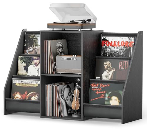 Record Player Stand, Turntable Stand with Vinyl Record Storage 300 Albums, Record Player Table with Record Holder Vinyl Display Shelf Organizer Rack, Record Player Cabinet for LP Media Stereo Audio AV