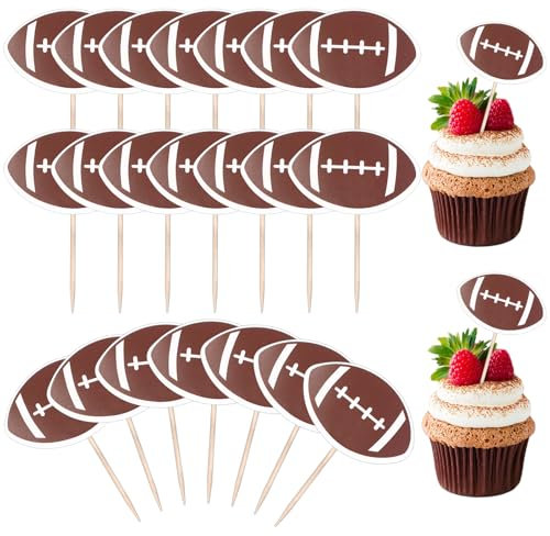 48 Pcs Football Cupcake Toppers, Football Cupcake Picks Football Party Decorations Sport Ball Cupcake Toothpicks for Football Themed Birthday Party Cake Decorations
