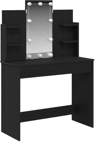 vidaXL Schminktisch mit LED-Leuchten Schwarz Eiche 96x40x142 cm