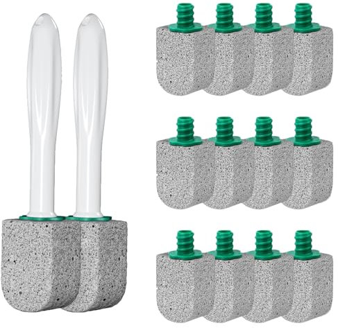 AMSNINK 12 Bimsstein Toilettenreiniger Set, 2 Griffe und 10 Reinigungssteine, Effektiver WC Reinigungsstein gegen Hartnäckigen Kalk und Urinstein, Für Bad und Küche - Grau