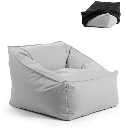 mokebo® Gartensessel 'Der Sunnyboy' mit Schutzhülle, Bean Bag mit Füllung oder Outdoor Sitzsack, als Liegekissen, Relaxliege, Bodenkissen oder Liege in Hellgrau