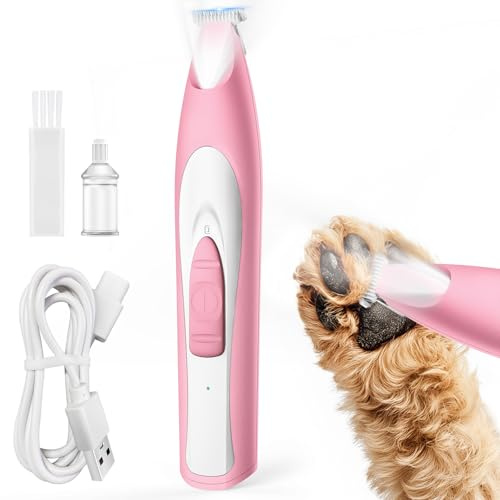 oneisall Tondeuse à pattes pour chien avec lumière LED - Silencieuse - Pattes de chien - Rechargeable, Rose