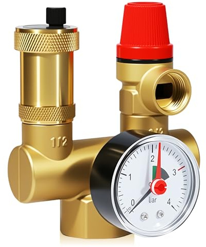 GOEDCH Messing Sicherheitsventil DN25: 3 Bar Druckentlastungsventil, Robust Heizung Sicherheitsgruppe für Heizkessel & Warmwasseranlagen (DN25/3bar)